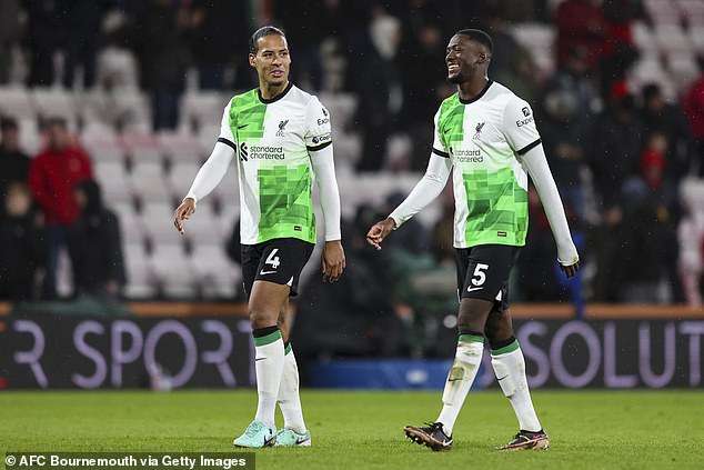 Van Dijk (L) and Ibrahima Konate (R) both put in impressive defensive performances