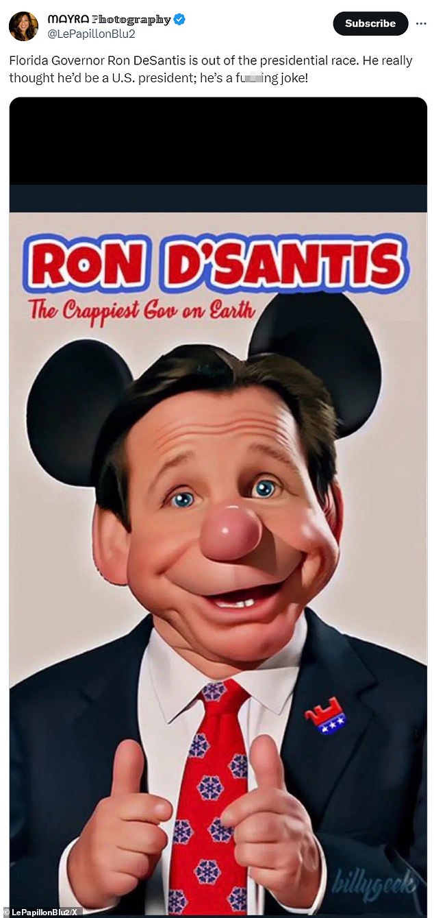 Others joked about never being able to take DeSantis' campaign seriously and pointed Mickey Mouse ears at him