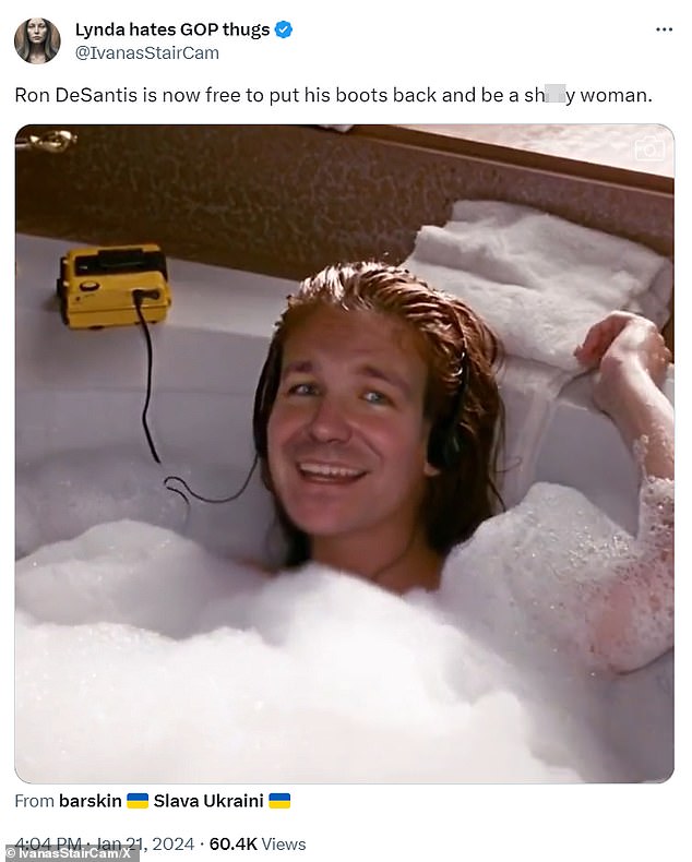 A scene from Pretty Woman saw DeSantis take the lead role and take a bath