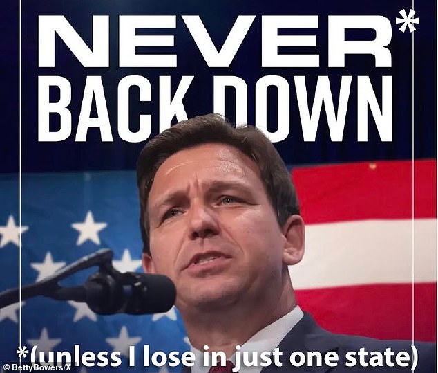 One meme turned a DeSantis slogan against him after his early suspension from the campaign