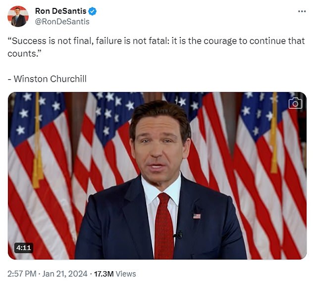 Florida Governor Ron DeSantis announced his decision to drop out of the race — and endorse former President Donald Trump — in a video message posted on X on Sunday afternoon.  In it he called Haley 'a repackaged form of warmed-over corporatism'