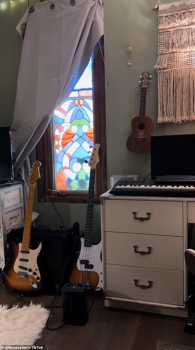 The house her parents had just purchased, seemingly thrown away by the previous owners, had a stained glass panel now installed in the garage.