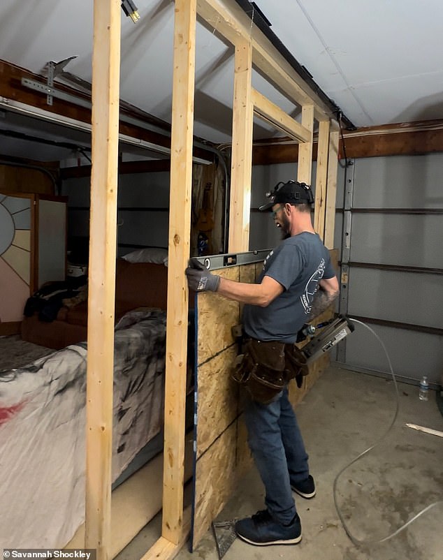 When creating the living and working space, the group created two new walls in the garage