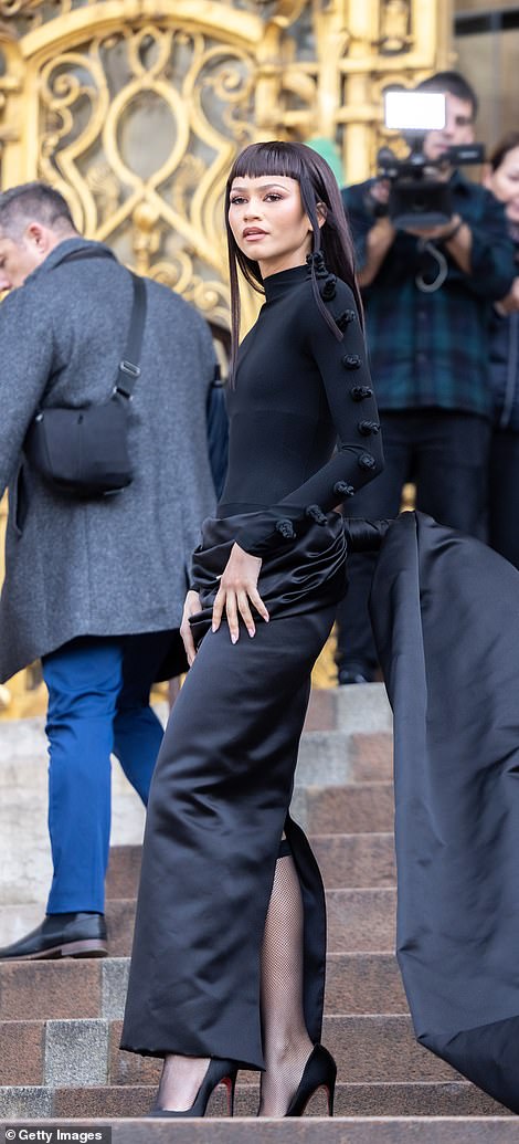 Jennifer Lopez and Zendaya (pictured) led the fashion forward ensembles as the stars arrived at Schiaparelli's Spring Summer 2024 show for Haute Couture Fashion Week in Paris on Monday