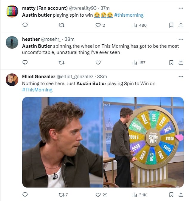 Viewers were quick to comment on the big star's unlikely involvement in the segment, as one joked: 'Who forced Austin Butler to go on this morning'