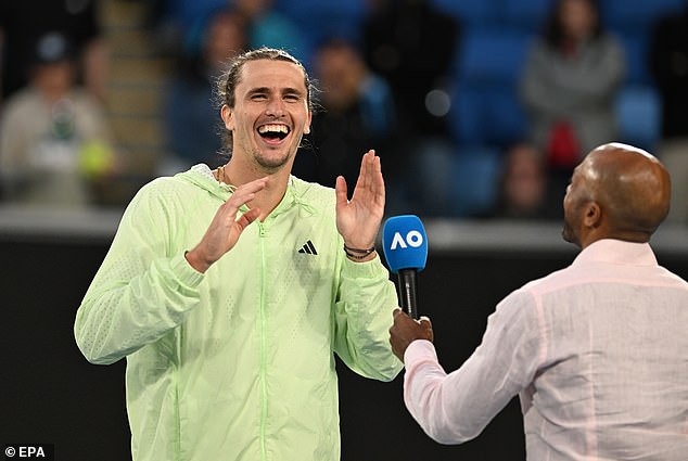 During his post-match interview in front of the crowd, Zverev was asked about Norrie's performance, his father's birthday and the significance of his formidable return of service.