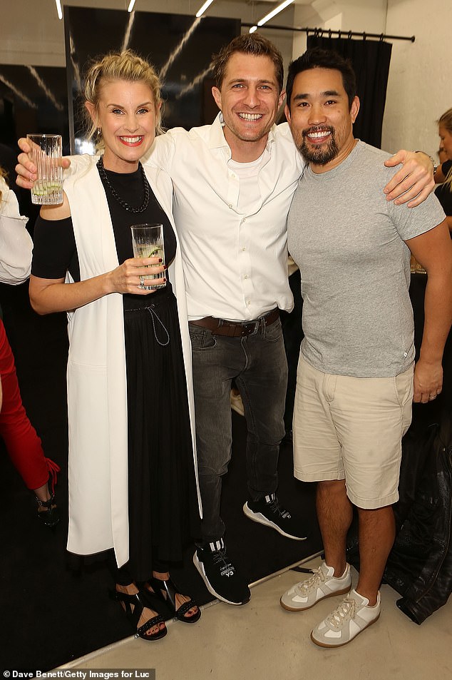 Mr Wong advised Brits with known ailments to first consult a physio or osteopath to find out which exercises to avoid on such apps.  Pictured right with activewear CEO Anjhe Mules and chef Jason Marcus in 2018