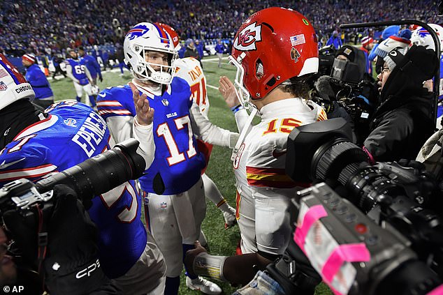 He has now posted three straight wins over QB rival Josh Allen (left) in the postseason