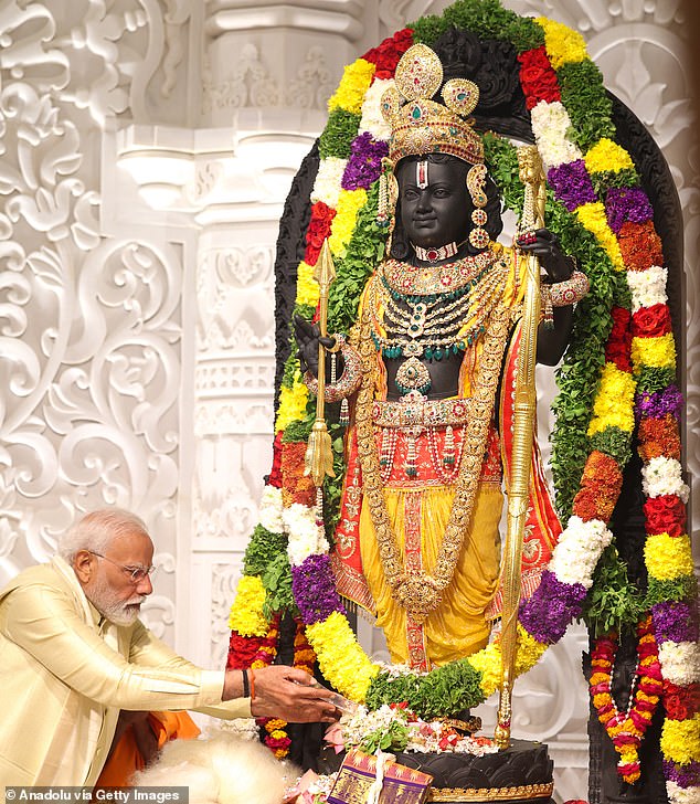 Modi was seen at the inauguration of the Ram Temple, built on the site of the former Babri Masjid mosque