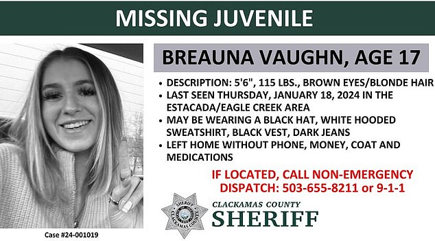 The Clackamas County Sheriff's Office posted a message with a phone number to call if anyone sees Breauna