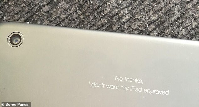 Sometimes people are exceptionally literal.  The person who engraved this iPad appears to be one of those people...