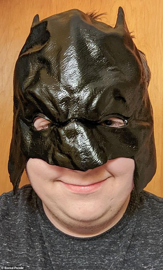 At least this shopper seems to have a sense of humor about this less than high-quality mask that came with his Batman costume