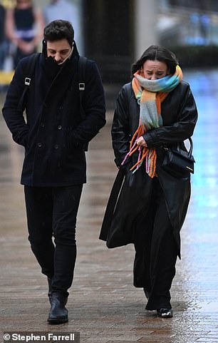 The duo battled the cold weather as they headed to the BBC studios this morning