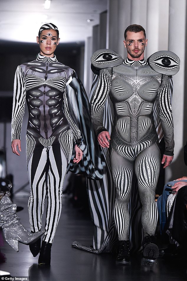 Two models also emerged in dazzling designs with multiple eye shapes on them, which proved to be a common theme across many of the brand's looks.