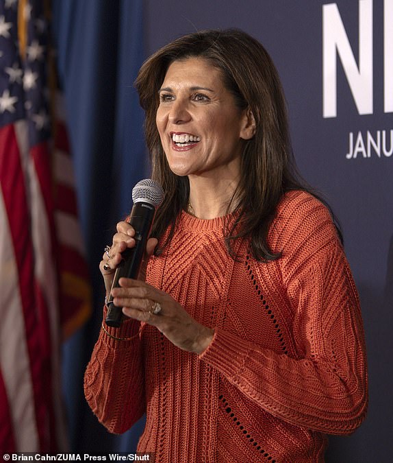 Mandatory Credit: Photo by Brian Cahn/ZUMA Press Wire/Shutterstock (14312670l) Former UN Ambassador and South Carolina Governor Nikki Haley campaigns at the Artisan Hotel.  Tomorrow is the New Hampshire primary, and with Ron DeSantis' withdrawal from the race, she is now the only Republican candidate standing between Donald Trump and the nomination.  Nikki Haley campaigns in Salem, New Hampshire, USA - January 22, 2024