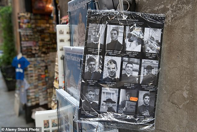 According to the photographer who takes the images for the A4 calendar on display in kiosks across Rome (pictured), few models are real priests