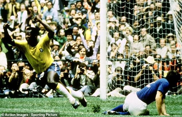 Brazilian Pele celebrates after scoring the opening goal in the 1970 World Cup final against Italy