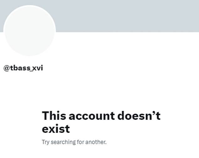 Tyler Bass's page on X, formerly Twitter, now reads: 'This account does not exist'