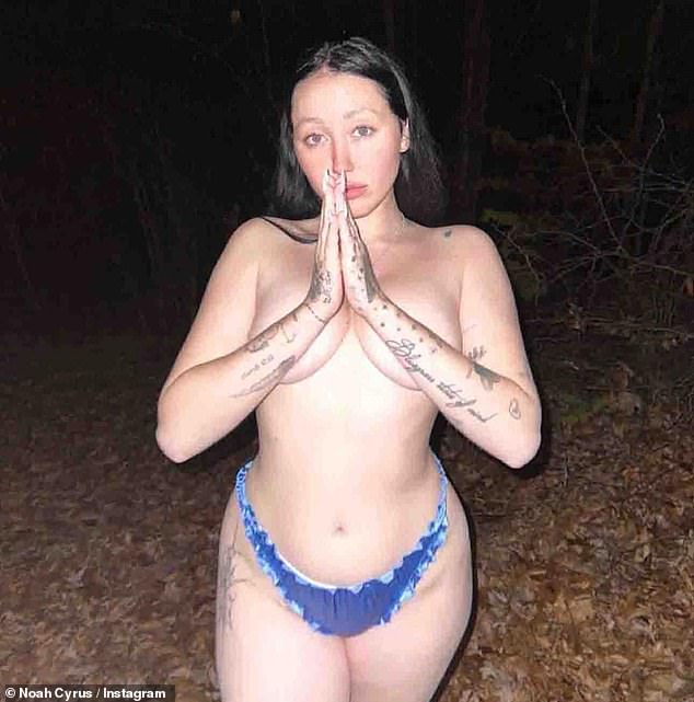 The update comes after Noah posted one of her raciest looks yet, as she posed topless while wearing just a tiny blue thong