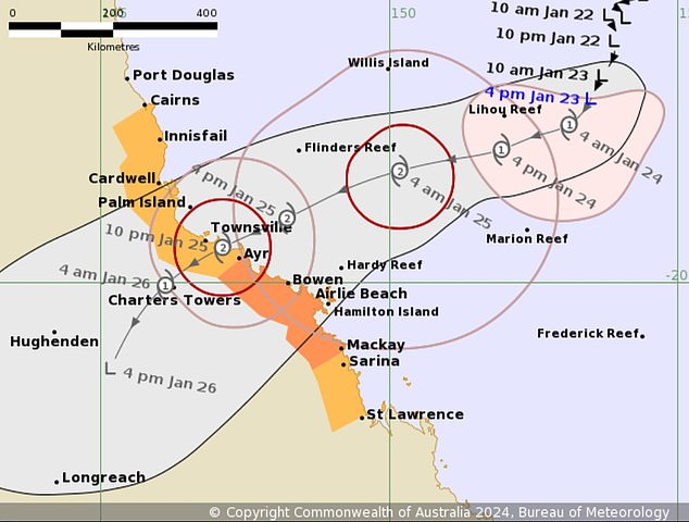 It is the second cyclone to threaten Queensland in just a month (the cyclone is pictured)