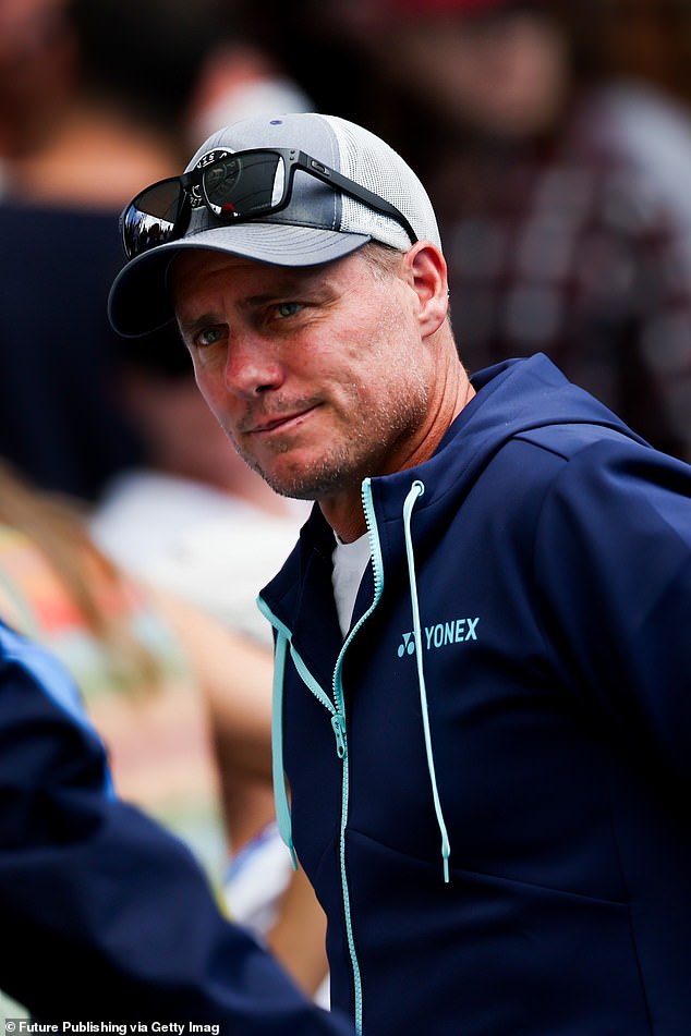 Lleyton Hewitt (pictured during Cruz's match) says his son needs to accumulate points in lower-level tournaments so he can compete in more junior Grand Slams