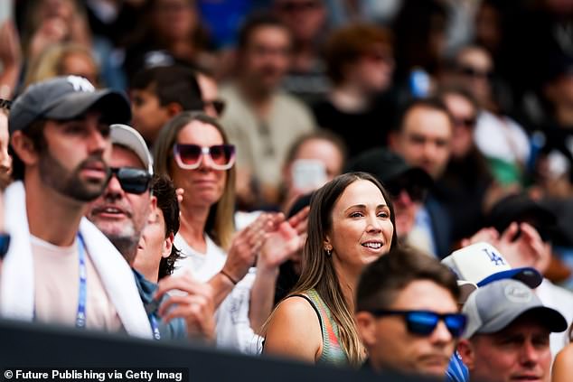 Cruz's famous mother Bec (pictured third from right) was also front and center as the 15-year-old achieved a milestone in his tennis career at Melbourne Park