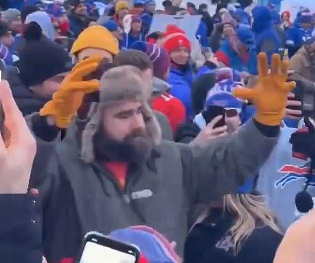 Earlier, Kelce drank with Bills fans at a tailgate prior to their playoff game against the Chiefs