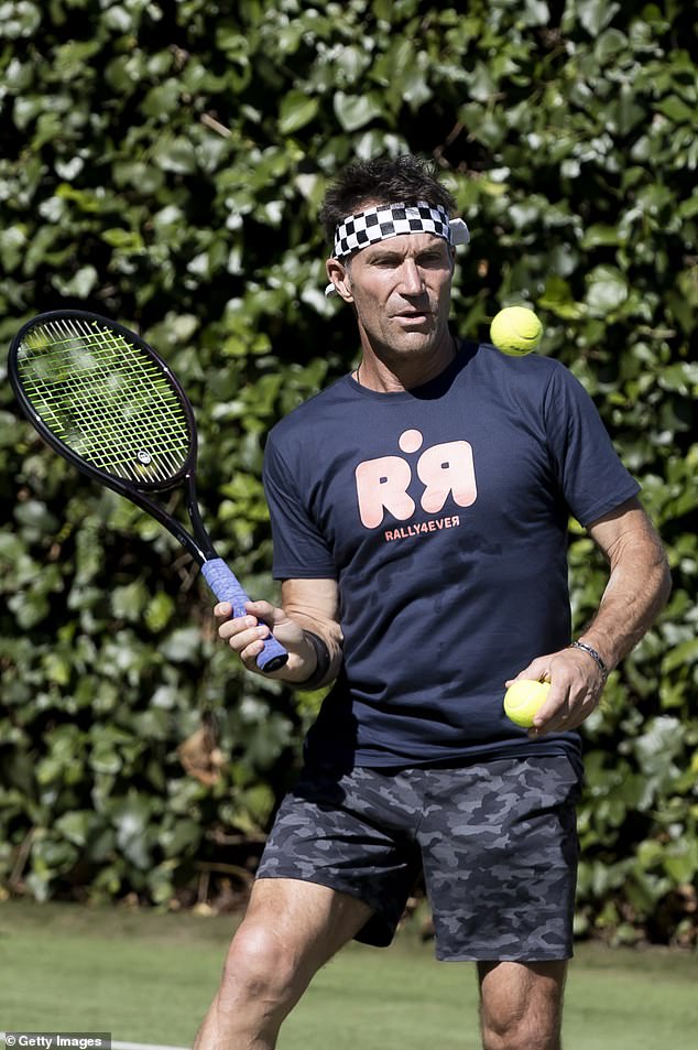 The tennis legend worked up a sweat as he gave a lesson to the stars