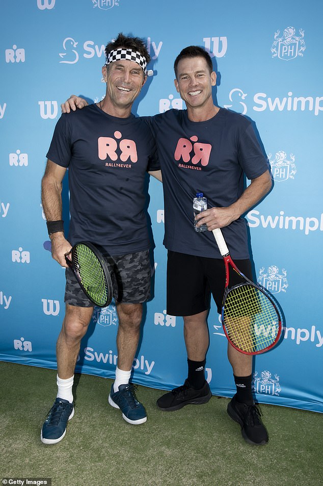 Ben looked happy and healthy at the sporting event as he posed for photos with Pat