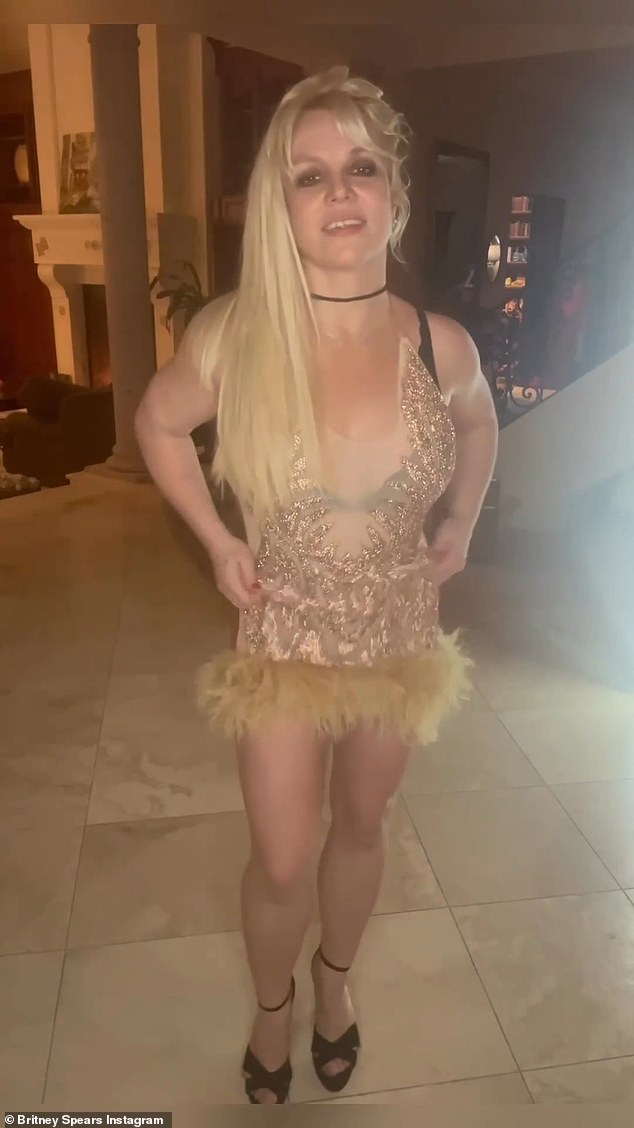 On Tuesday, Britney shared two silent videos of herself posing in a flirty gold dress while making a comment about making others uncomfortable.