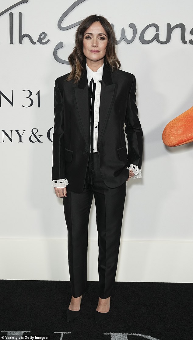 Rose Byrne, 44, meanwhile, donned an elegant black suit for the affair.  Pictured