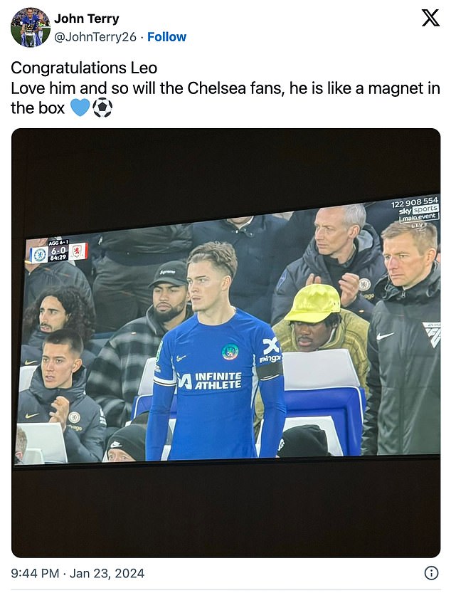 He was praised on X (formerly Twitter) by Chelsea academy adviser John Terry