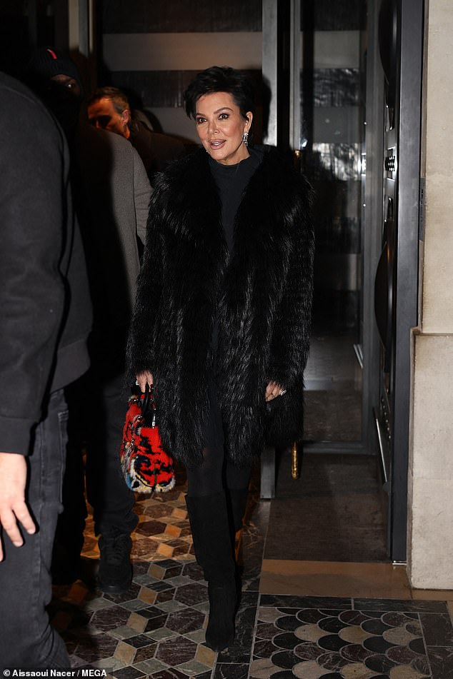 The Kardashian matriarch, 69, arrived in the capital for the city's Haute Couture Fashion Week and showed off her style in a plush furry coat