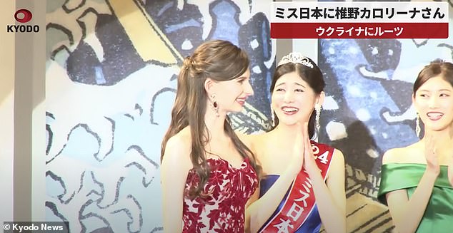 Pictured: the moment Ms. Shiino was announced as the winner of the Miss Japan pageant