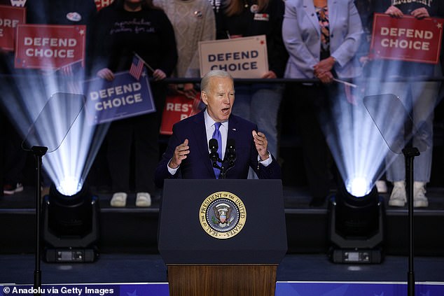 President Joe Biden speaks during the campaign rally for reproductive freedom at George Mason University in Manassas, Virginia, on January 23, 2024