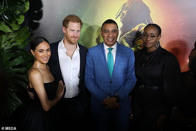 Prince Harry and Meghan with Jamaican Prime Minister Andrew Holness and his wife Juliet