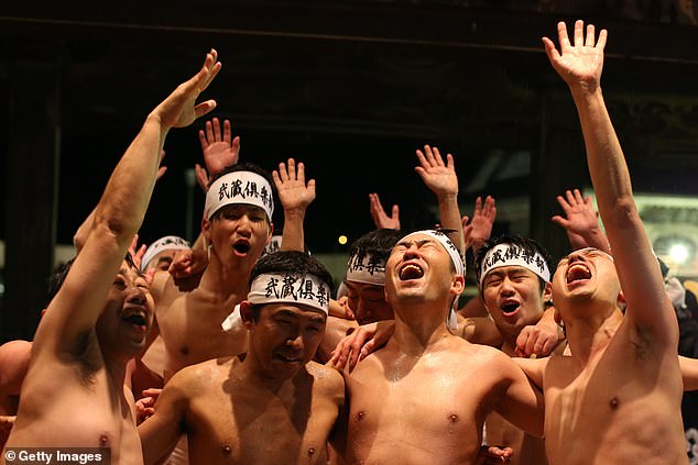 The men also fight over sacred wooden sticks called shingi, which are thrown into the crowd by a priest