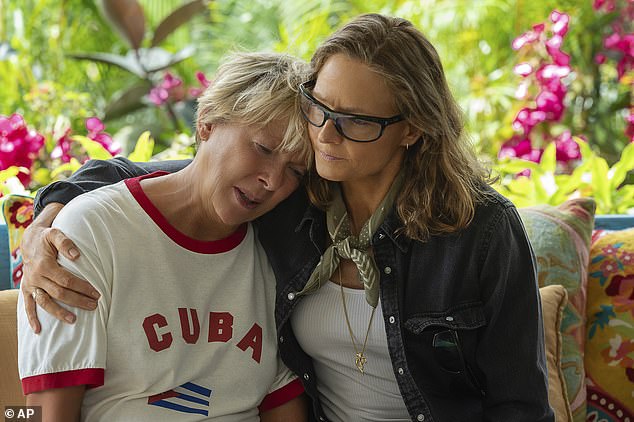 Bening as Diana Nyad, left, and Jodie Foster as Bonnie Stoll, in a scene from the movie Nyad.  Both received Oscar nominations this week