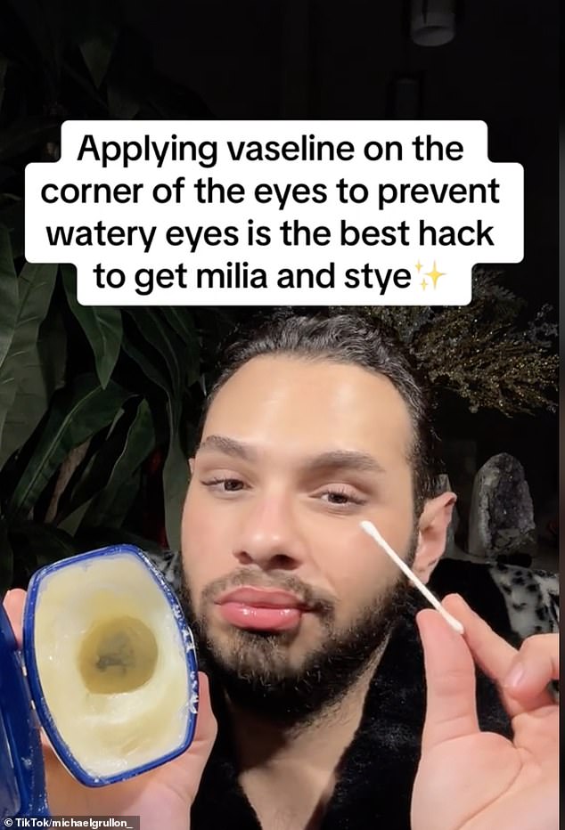 A video posted by @michaelgrullon_, an esthetician with more than 130,000 followers, warns of the trend, saying that applying Vaseline to the eyes is 