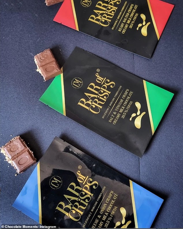 The Bar Of Crisps, which retails for £4.99, is available in flavors including Lamb and Mint, Cheese and Onion, Salt and Vinegar and Dark Chocolate and Chilli