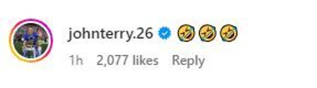 Hazard's former teammate John Terry commented on several 'smiling face' emojis on the Instagram post