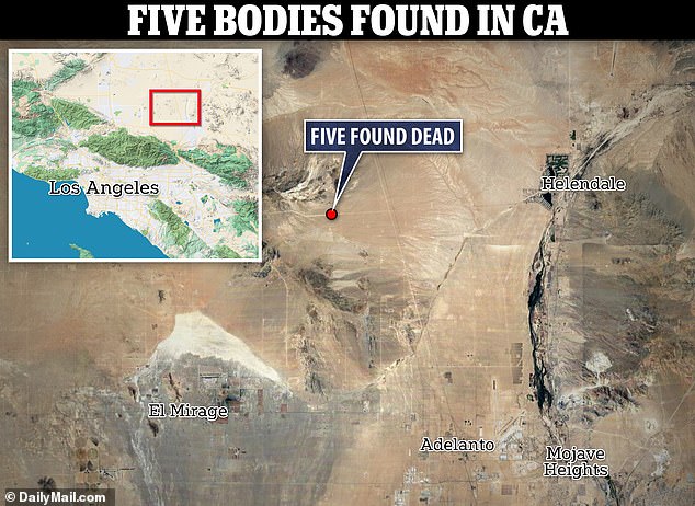 The bodies were found along Highway 395 in El Mirage, about 15 miles north of Adelanto and about 20 miles north of Victorville.