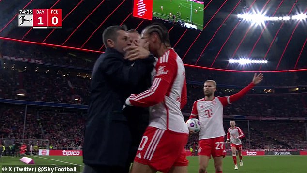 Sane and Bjelica faced off after the Bayern winger tried to retrieve the ball for a throw-in