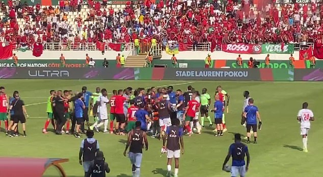 A scuffle broke out between players and staff of Morocco and DR Congo after their AFCON match