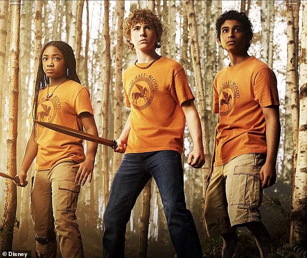 Walker Scobell stars as Percy (center), Leah Sava Jeffries as Annabeth Chase, daughter of Athena, and Aryan Simhadri as Grover Underwood, Percy's best friend