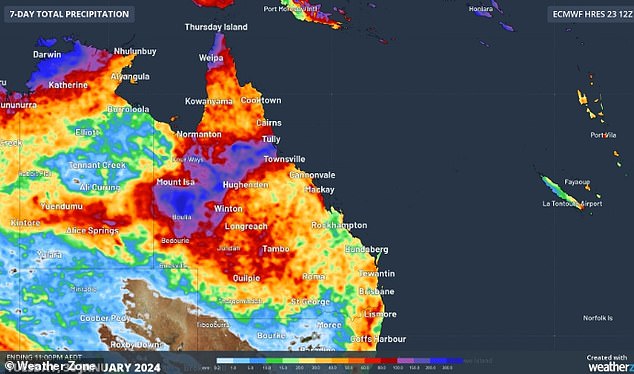 The photo shows the forecast precipitation for the seven days ending Tuesday at 11 p.m