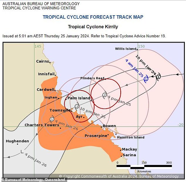 The Bureau of Meteorology provided this updated tracking map at 6.20am on Thursday