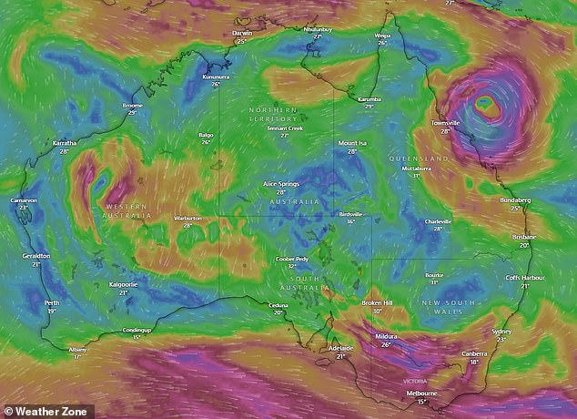 The photo shows the tropical storm off the east coast of Australia on Thursday morning