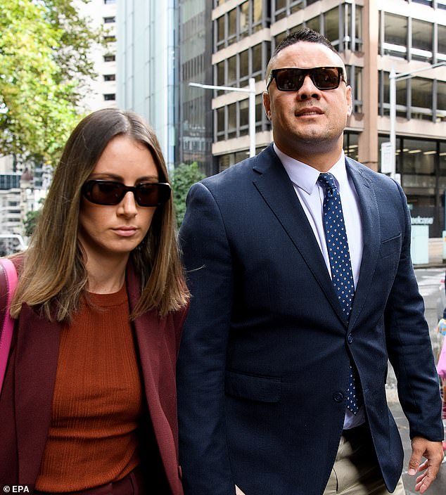 The disgraced NRL star (pictured outside court with his wife Amellia Bonnici) was found guilty of two counts of sexual intercourse without consent