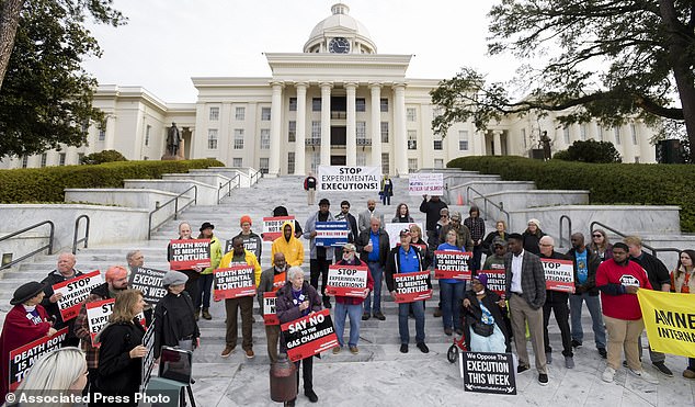 Nearly a hundred demonstrators gather at the state capital building